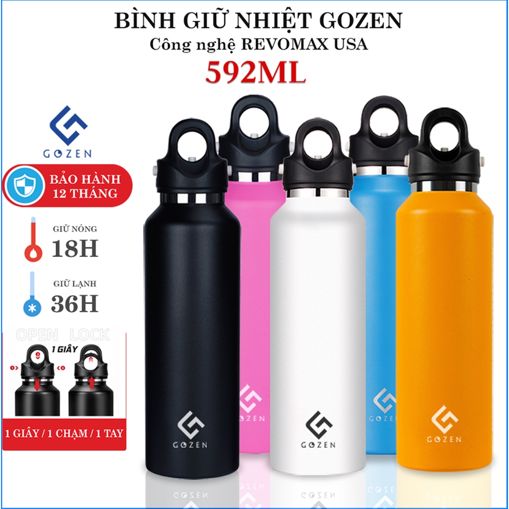 Bình giữ nhiệt Gozen Revomax 592ml, bình giữ nhiệt khắc tên Gozen giữ lạnh 36 tiếng, giữ nóng 18 tiếng GozenMall