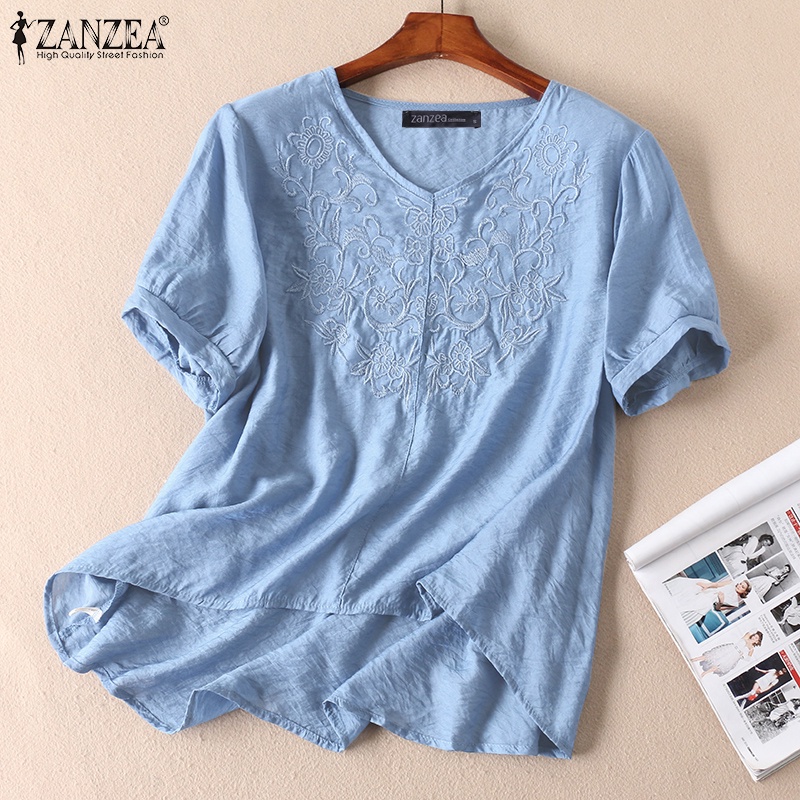 Áo nữ ZANZEA tay ngắn cổ chữ V thời trang cổ điển
