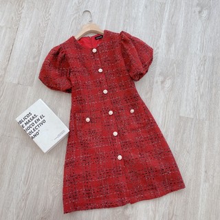 Váy dạ tweed đỏ 2 lớp cao cấp