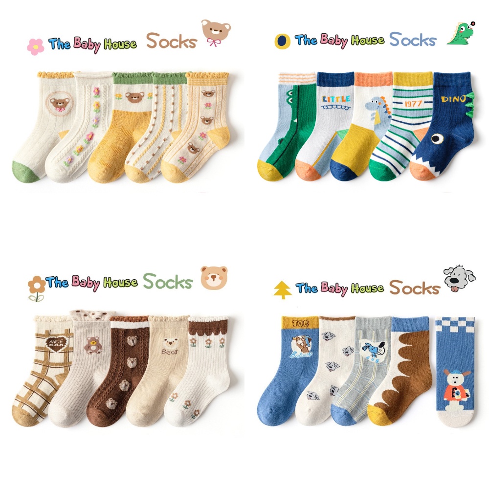 Vớ Cho Bé  𝐅𝐑𝐄𝐄𝐒𝐇𝐈𝐏 Set 5 Đôi Tất Dễ Thương Nhiều Màu Sắc Phong Cách Hàn Quốc Cho Bé 1 Tuổi Đến 5 Tuổi