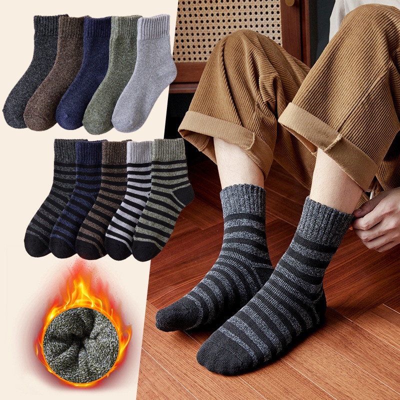 1 Đôi Vớ Nhung Dày Giữ Ấm Mềm Mại Thoải Mái Màu Trơn Họa Tiết Kẻ Sọc Dành Cho Nam