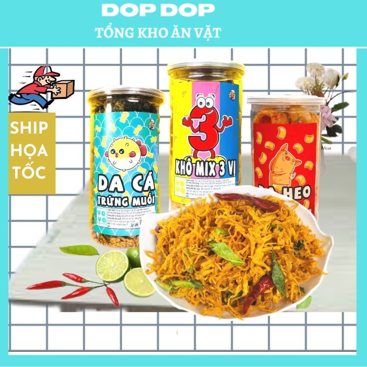 Mix mực 3 vị,da cá,heo tỏi ớt,COMBO siêu ngon,đồ ăn vặt hà nội,thực phẩm DOP DOP siêu cay