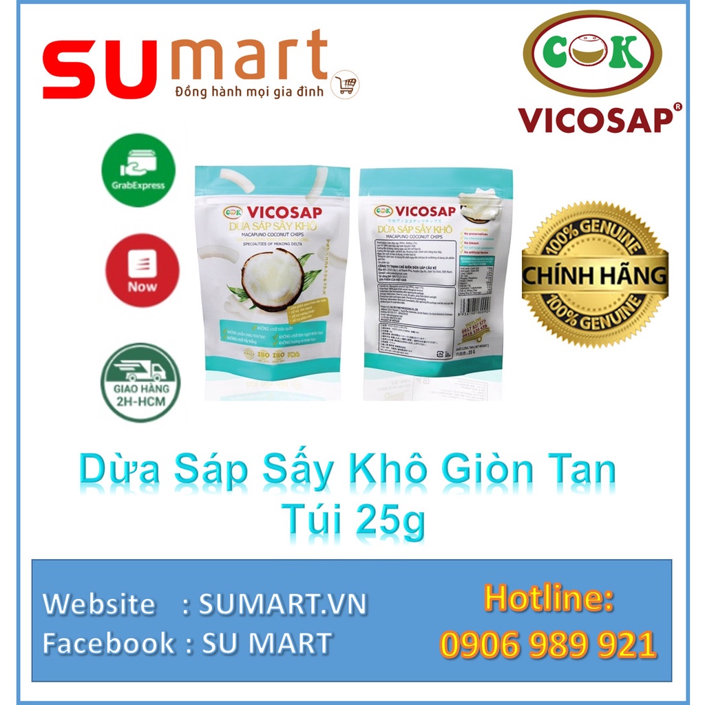 Dừa Sáp Sấy Khô Giòn Tan Túi 25g [VICOSAP - ĐẶC SẢN TRÀ VINH]
