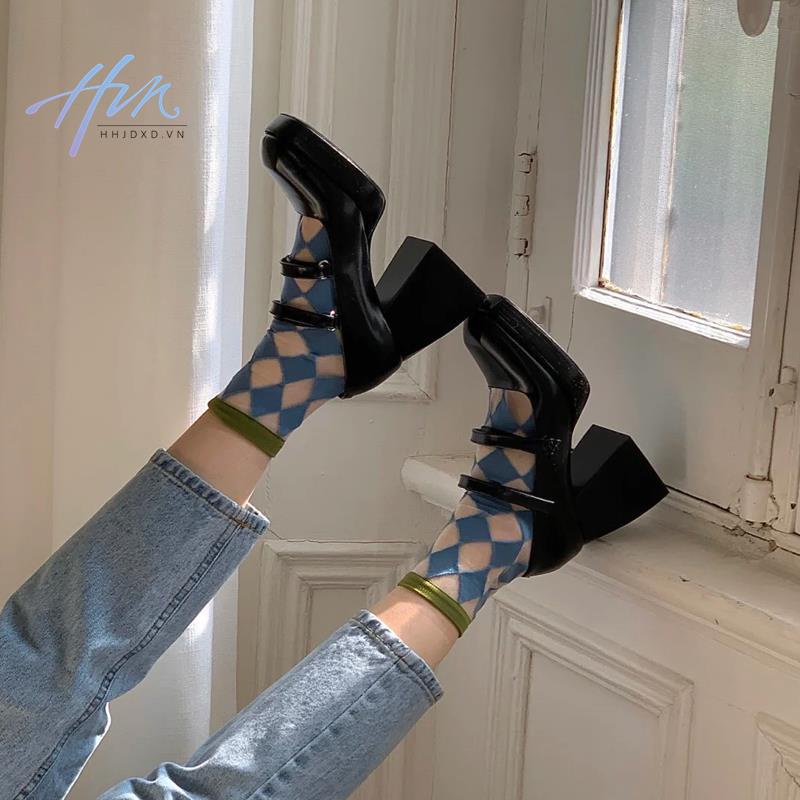 Giày Mary Jane Gót Cao Dày Dặn Mũi Vuông Phong Cách Thời Trang Retro Pháp 2022