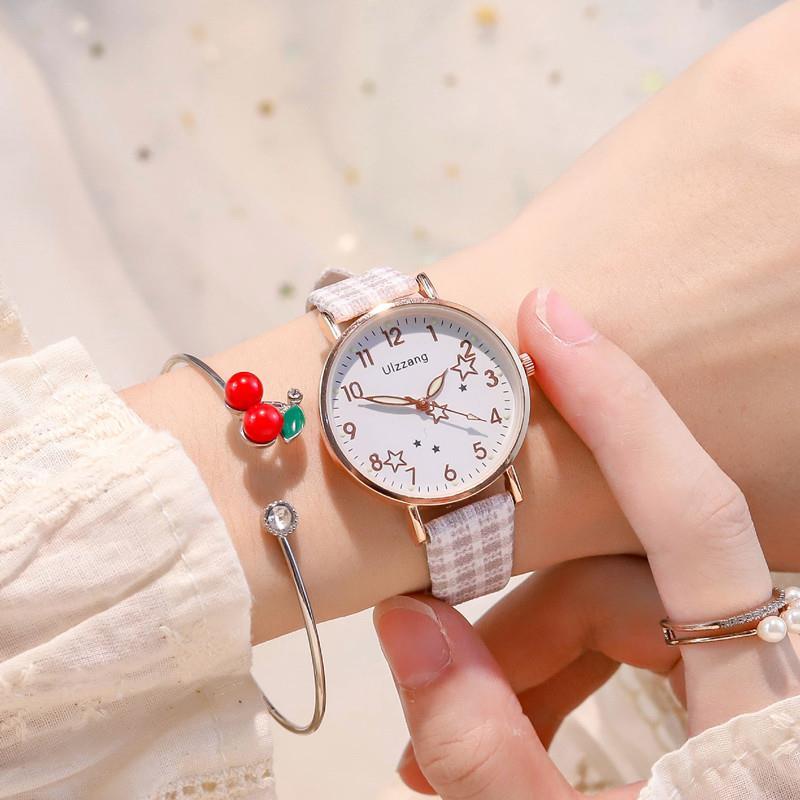 Mới Đồng Hồ Nữ Dây Da Mặt Ngôi Sao Thiết Kế Đơn Giản