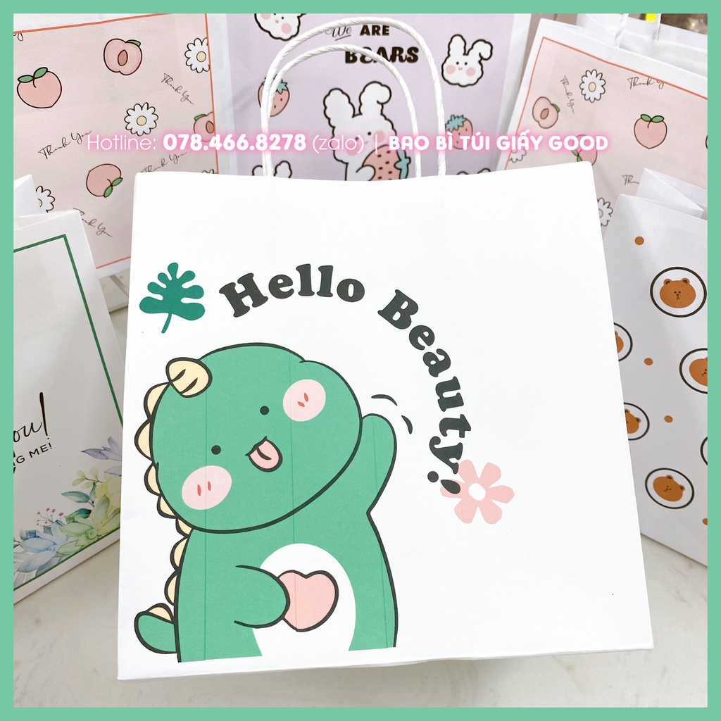 Túi quà tặng giấy kraft mẫu dễ thương đựng quà cho khách hàng, sinh nhật, mỹ phẩm, phụ kiện, gấu bông KHÔNG KÈM NƠ