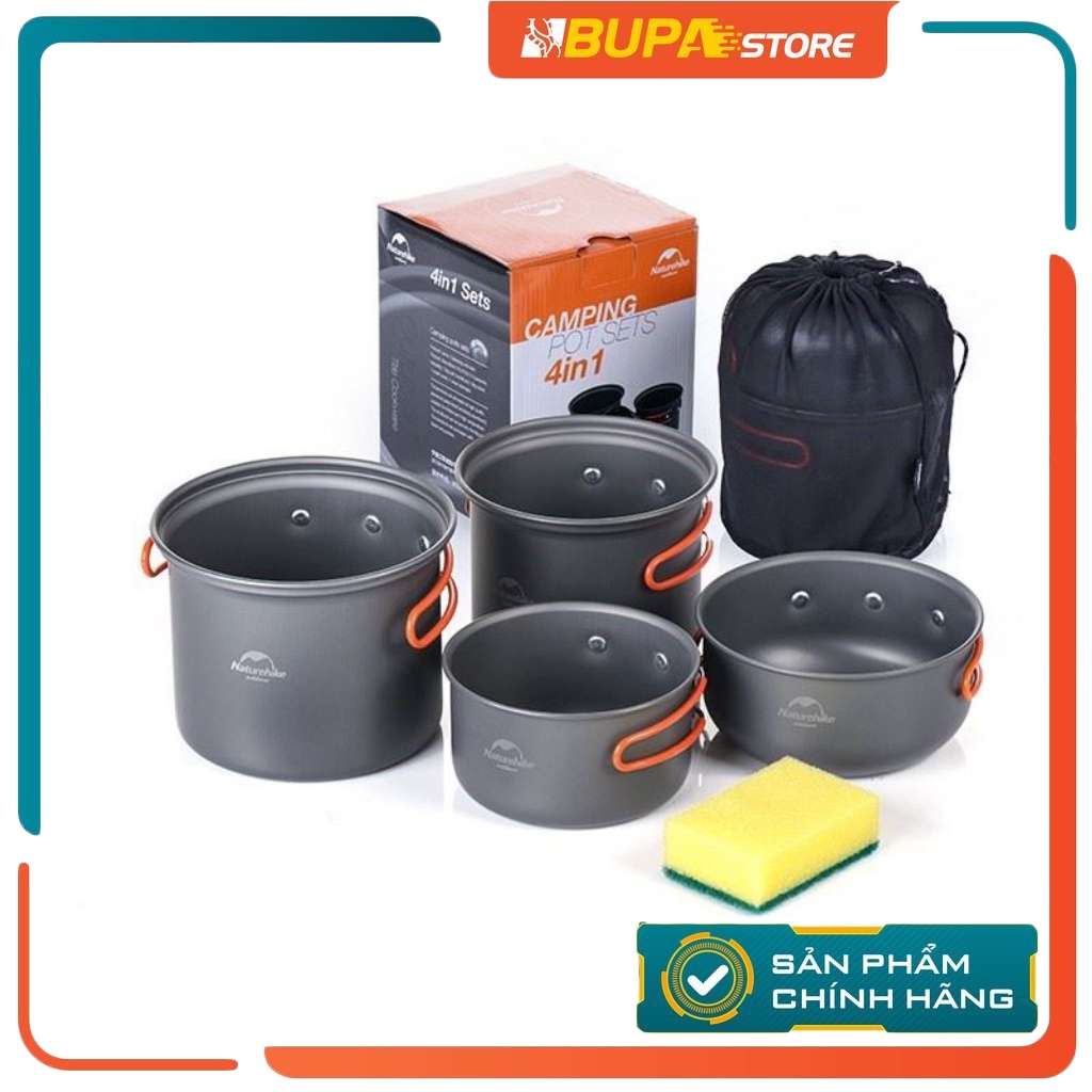 BỘ NỒI DÃ NGOẠI 4 MÓN NATUREHIKE NH15T401-G | NỒI NHÔM DU LỊCH XẾP GỌN