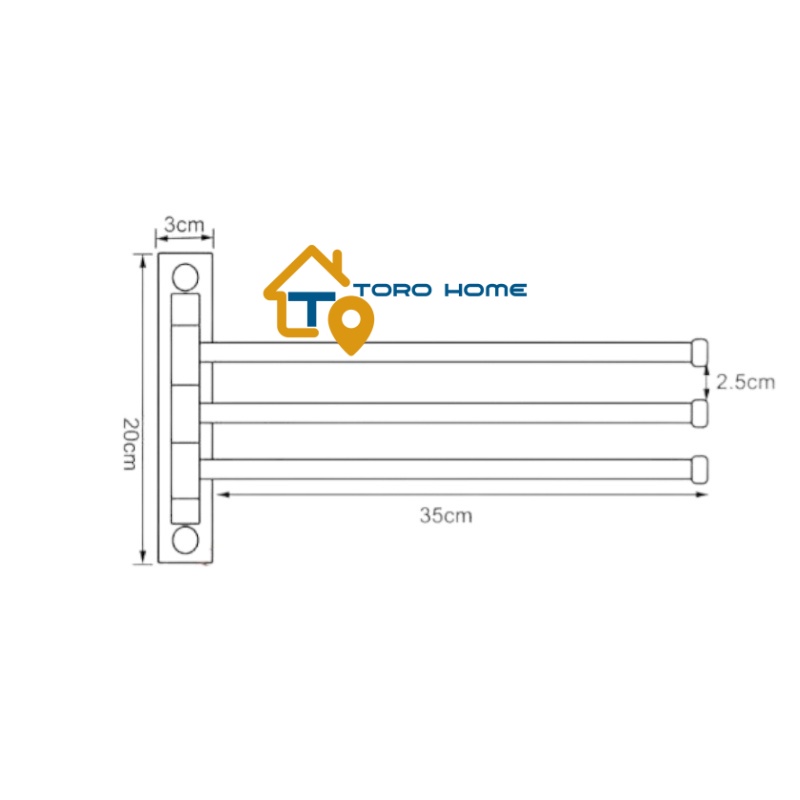 Thanh treo khăn inox 304 loại 3 chia BC-3 Toro Home, Cam kết chất liệu inox Chuẩn 304