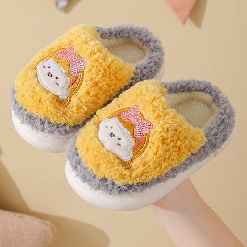 Dép Lông Xù Đi Trong Nhà Hình Khuôn Mặt Ngộ Nghĩnh Dành Cho Các Bé - Mẫu 02