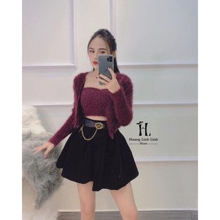 set 2 món áo len lông hot hit - áo choàng kèm áo 2s 2 dây (02#)