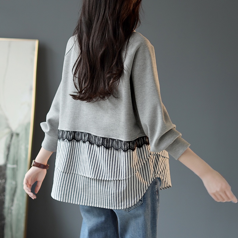 ZHELIHANGFEI Giả mạo hai mảnh - áo len dài tay sọc dọc tên đa năng gió