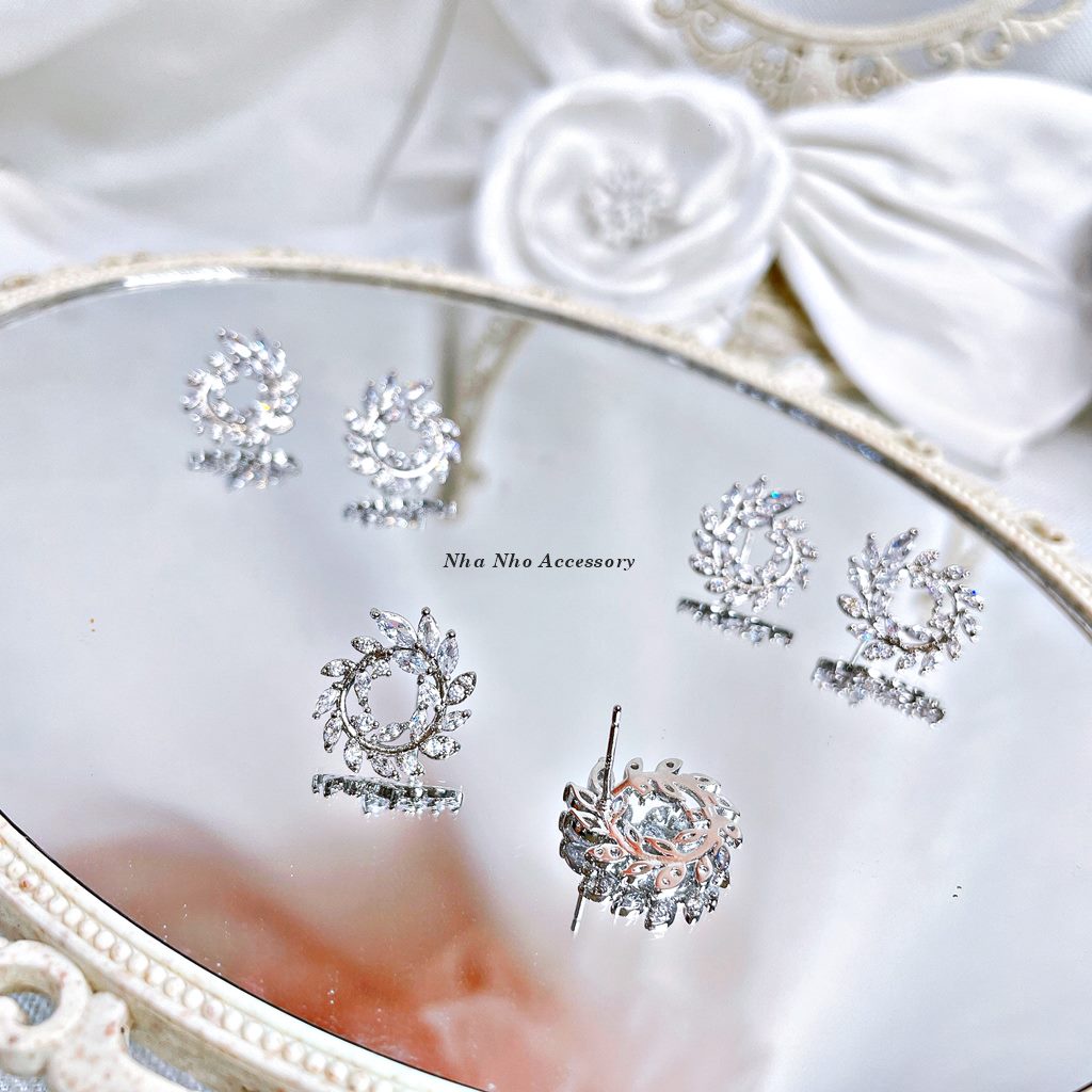 Bông Tai Đi Tiệc Bạc Zincor 925 Hình Vòng Lá Hở NHÀ NHỎ 1307