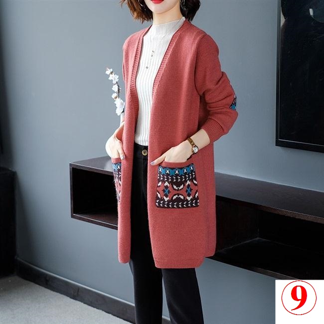 Áo Khoác Cardigan Dệt Kim Dáng Dài Vừa Plus Size Phong Cách Hàn Quốc Thời Trang Mùa Thu Cho Phụ Nữ Trung Niên