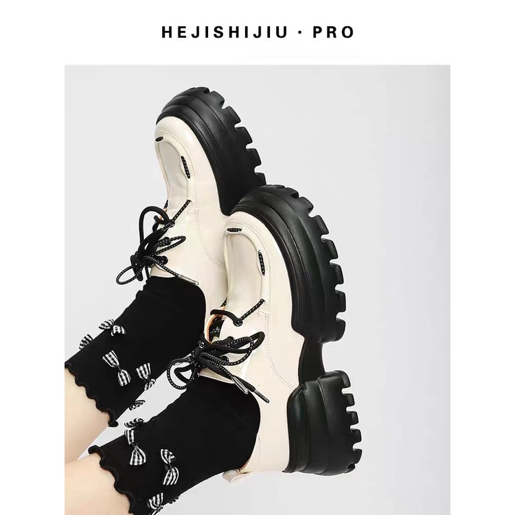 Giày Da Mũi Tròn Đế Dày Buộc Dây Kiểu Anh Thời Trang Cho Nữ