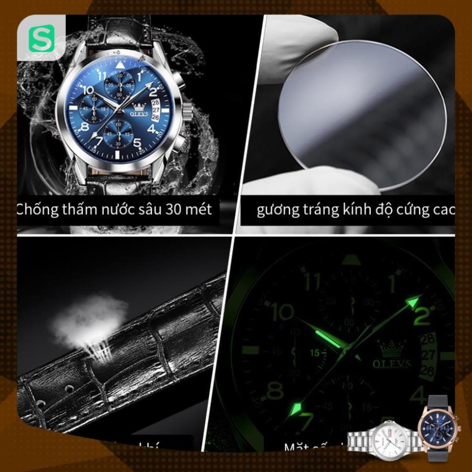 Đồng hồ nam chính hãng OLEVS 2878 dây da bò Chống thấm nước sâu hiệu ứng phát sáng