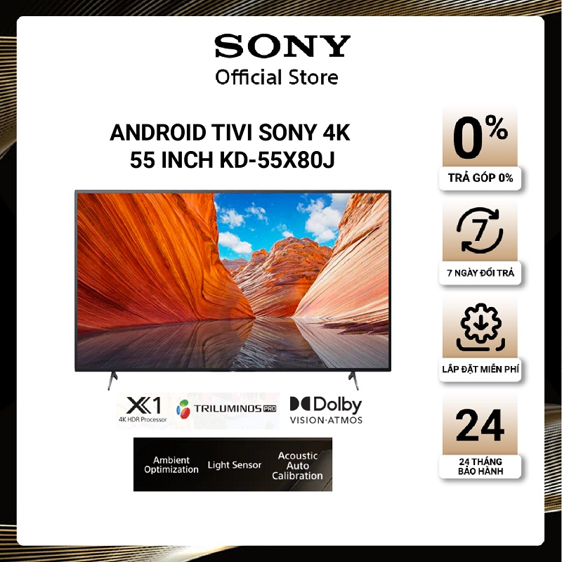 [Mã ELBAU4 giảm 4% đơn 500K] Android Tivi Sony 4K 55 inch KD-55X80J - Miễn phí lắp đặt