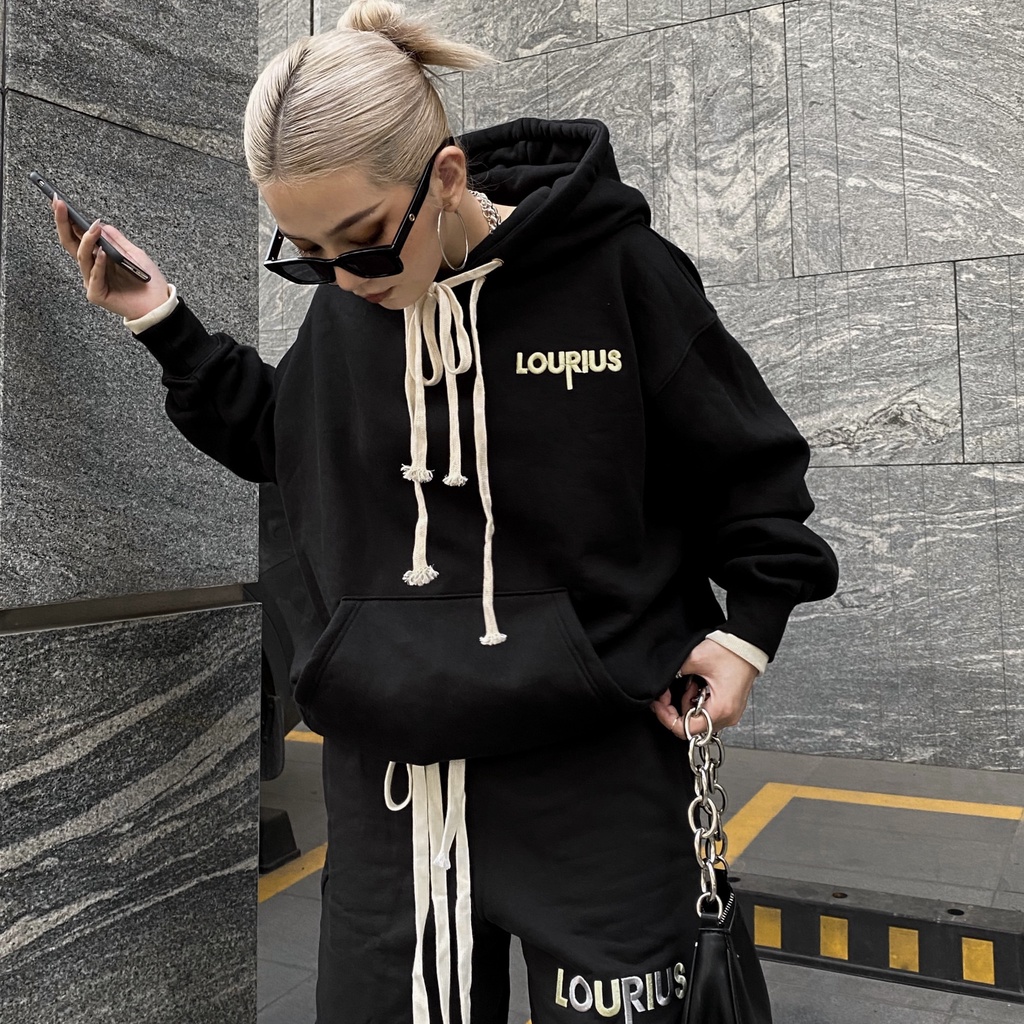 Áo Khoác Hoodie Nỉ Bông Đen Unisex Đơn Giản Thêu Logo