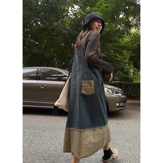 𝗺𝗶𝗲 𝘀𝘁𝘂𝗱𝗶𝗼 -  Yếm váy dài khaki đắp túi màu sau cá tính