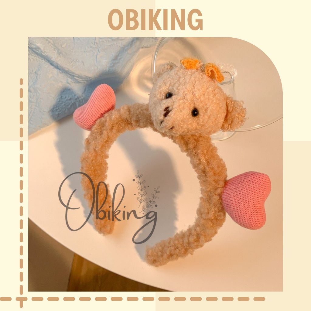 Băng đô bờm tóc hình gấu nâu kèm trái tim siêu dễ thương