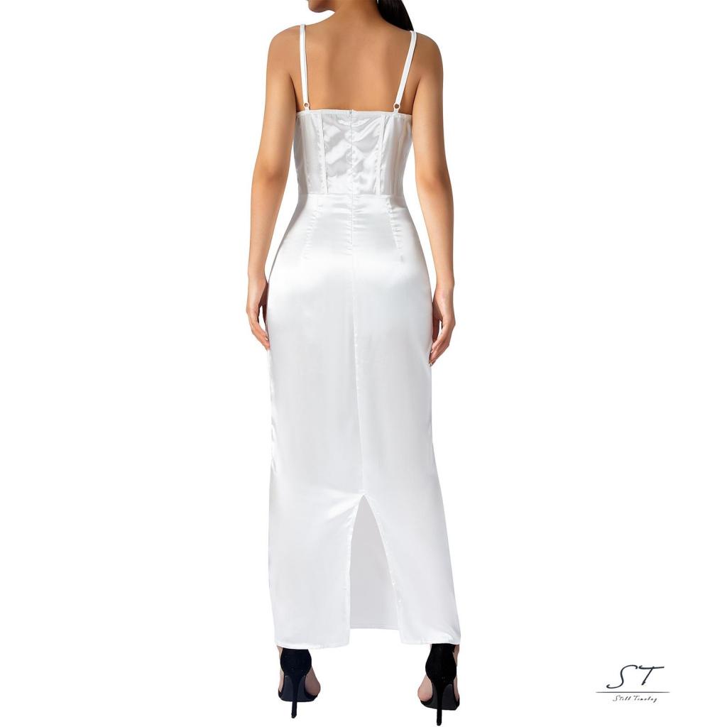 Đầm Dài Hai Dây Ôm Dáng Bằng Vải Satin Màu Sắc Trơn Dành Cho Nữ CY03