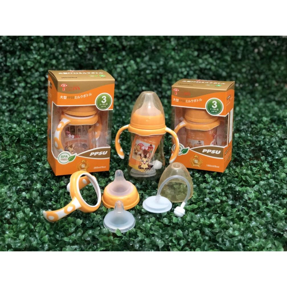 Tặng 01 núm ti - Bình sữa cổ rộng Tôm Nhật Bản 180ml/260ml kèm van chống sặc và tay cầm