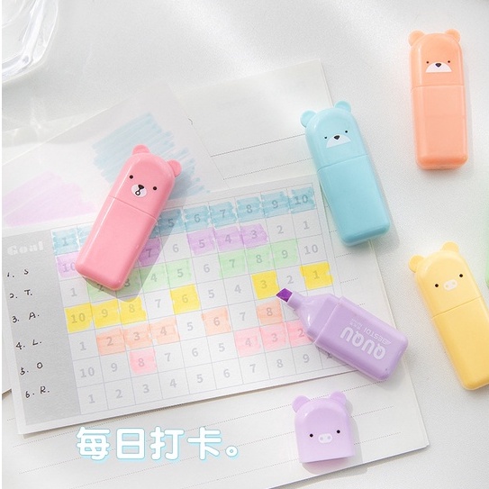 Box bút NHỚ - HIGHLIGHT hình gấu cute. Bút nhớ mini màu tươi sáng