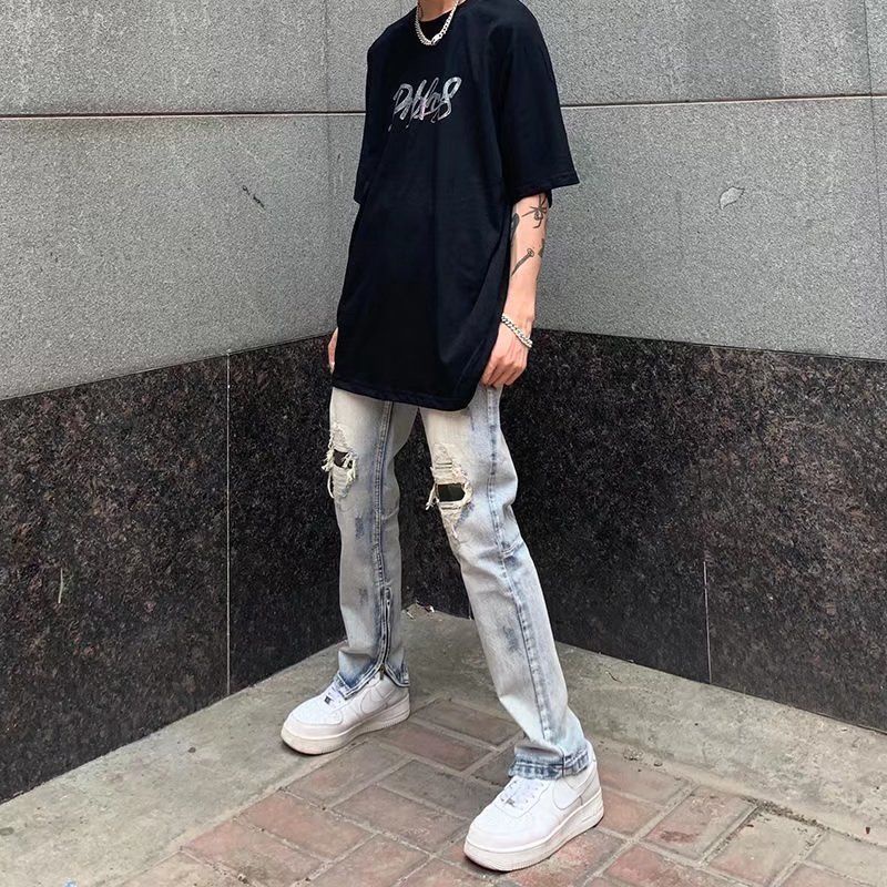 Seluar Áo Khoác Jean babyjeans Phối Rách Thời Trang Đường Phố Hong Kong Cho Nam