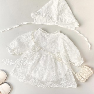 Váy voan bé gái sơ sinh kèm nón MINTSCLOSET Mint's Closet màu kem 1 2 3 tuổi - BV7026 - BV7027 - BV7028