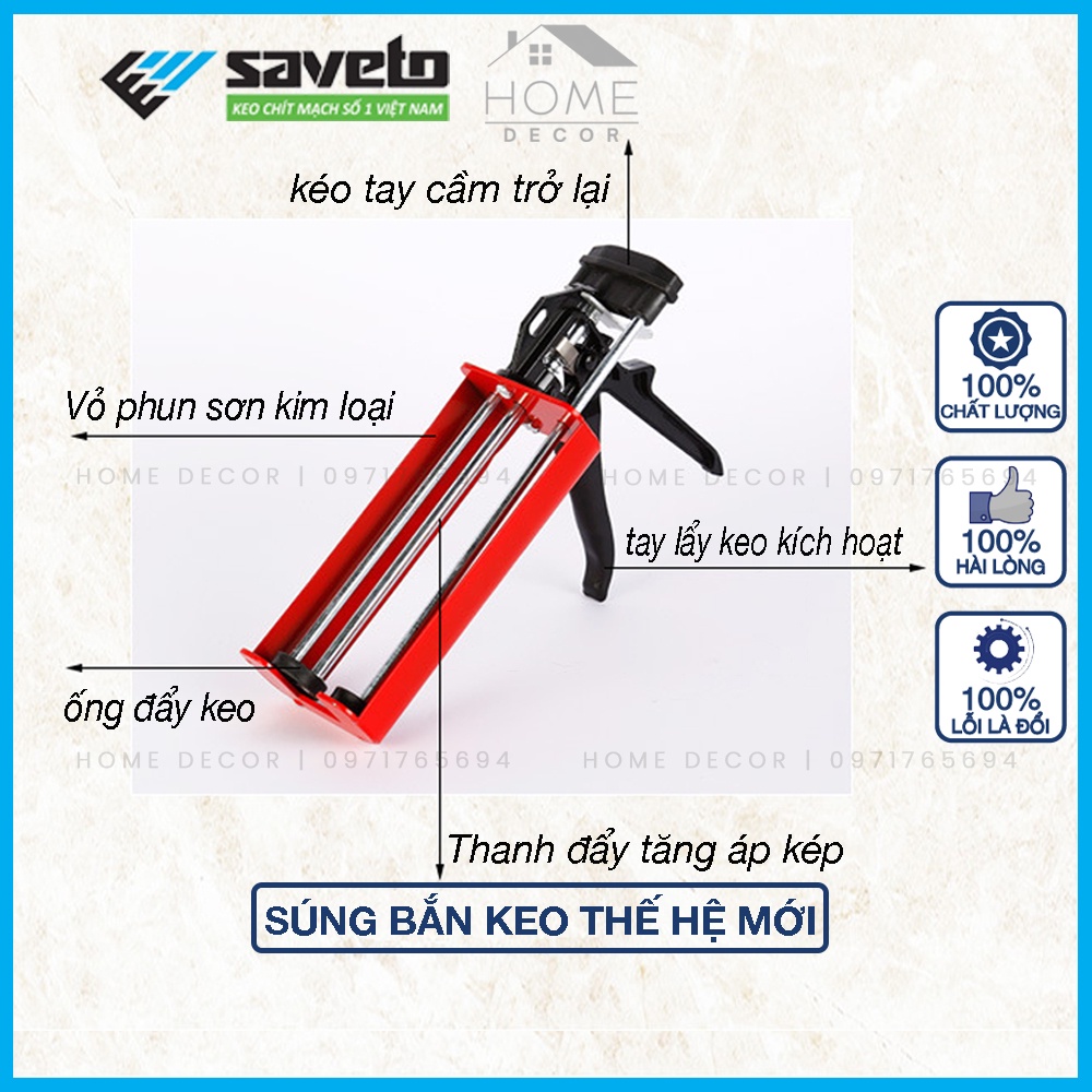 Súng Bắn Keo Chít Mạch Trợ Lực, Súng Bắn Keo 2 Thành Phần Vành Thép- Dùng Để Thi Công Keo Chà Ron Saveto 2 Thành Phần