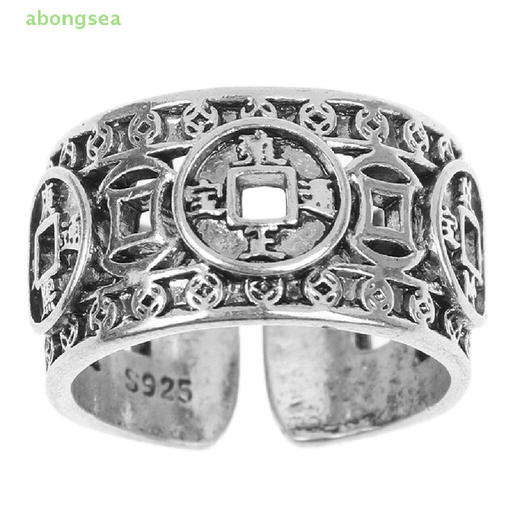 Abongsea Nhẫn Hở Hình Đồng Xu Hoàng Đế May Mắn Phong Cách Vintage Có Thể Điều Chỉnh Cho Nam Nữ