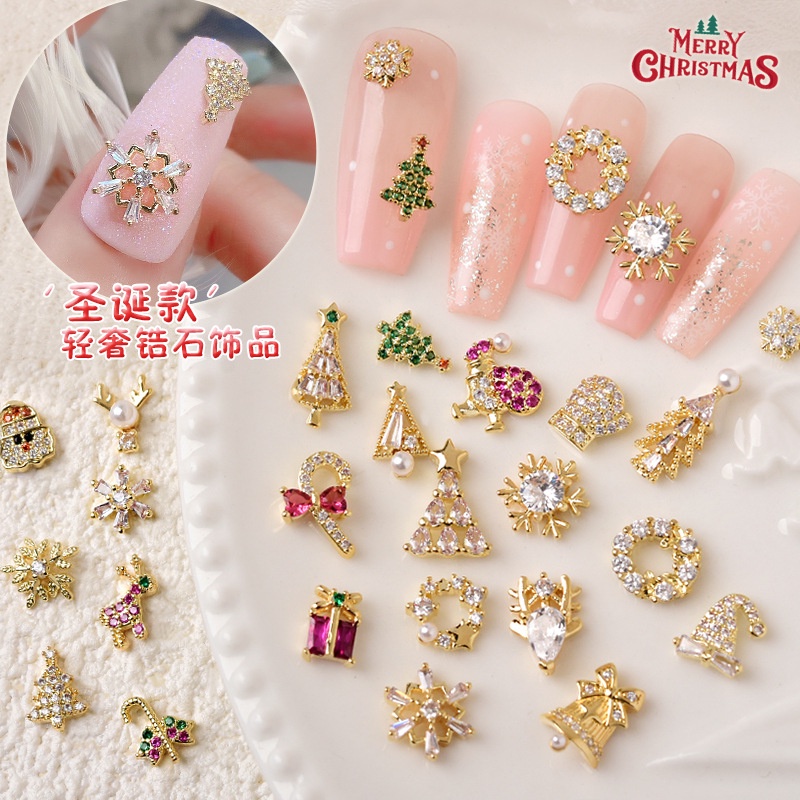 Set 3 Charm Đá Chủ Đề Giáng Sinh Noel Trang Trí Móng Nail, Nhiều Mẫu Cây Thông, Hộp Quà, Hoa Tuyết, Hươu