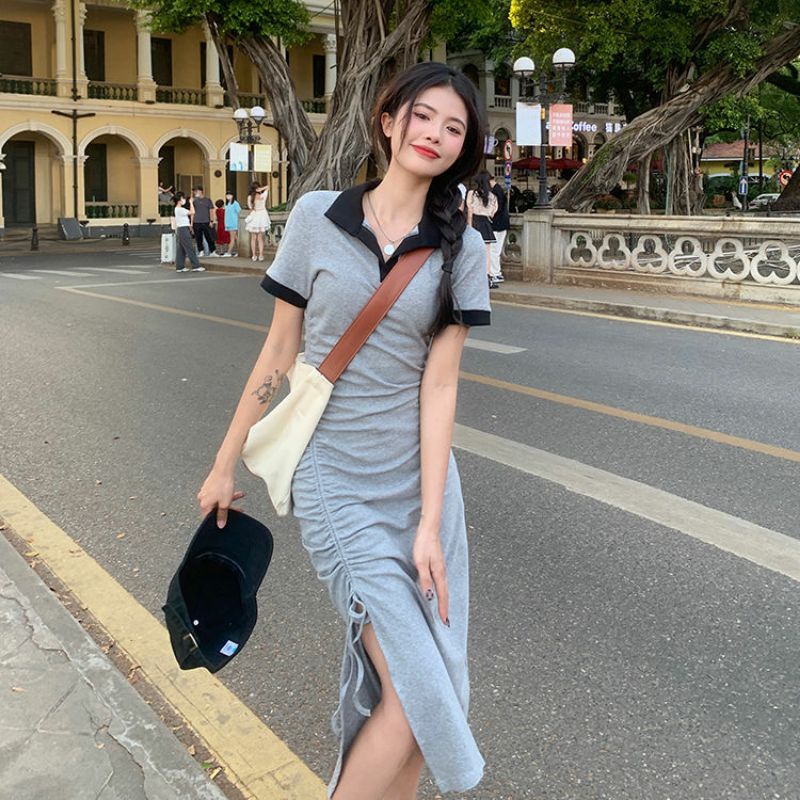 Đầm body đầm thun cổ sơ mi rút dây năng động cá tính  Fire.vn