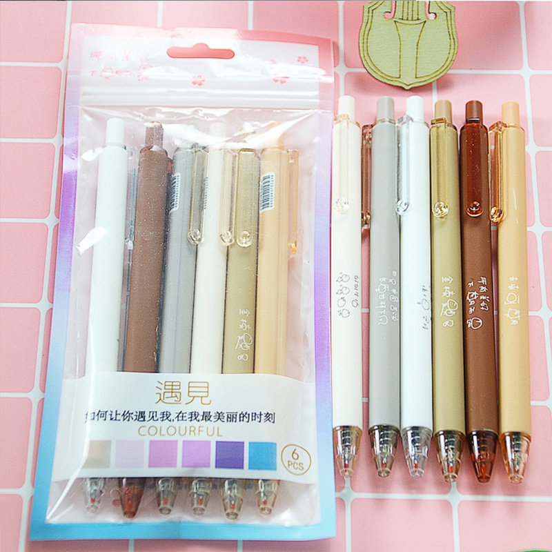 Set 6 Bút Mực Gel Kiểu Dáng Đơn Giản Xinh Xắn