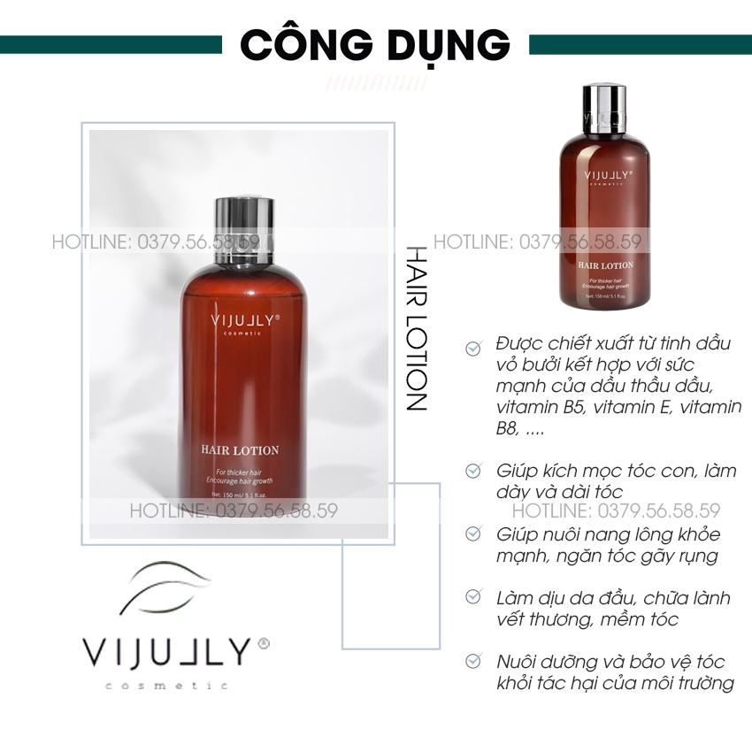 Bộ 3 Chai Xịt Dưỡng Tóc Hair Lotion, Tinh dầu bưởi Vijully, Ngăn Ngừa Rụng Tóc, Kích Thích Mọc Tóc, 150mlx3