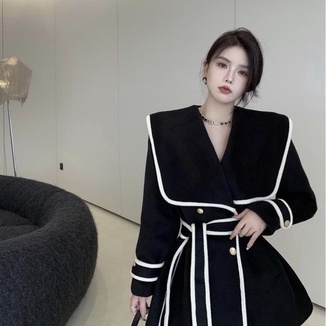Thời trang nữ áo Khoác thủy thủ dài tay kèm đai thắt lưng