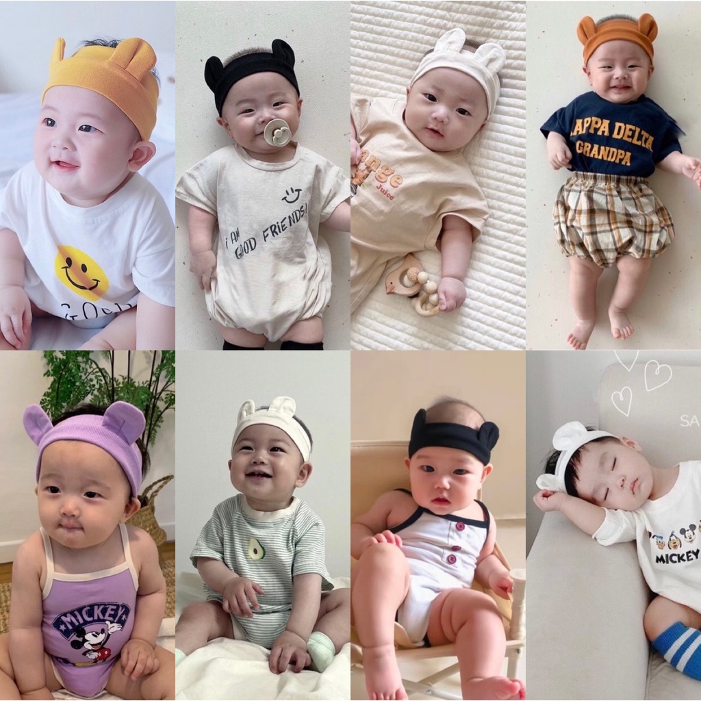 Turban cho bé, băng đô tai gấu cho bé trai và bé gái chất cotton co giãn mềm mịn