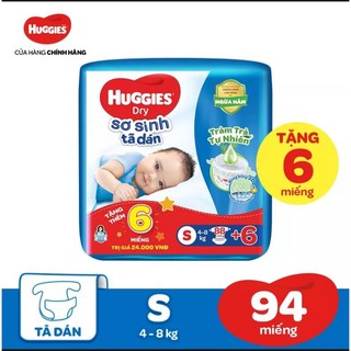 Tã/bỉm dán sơ sinh tràm trà tự nhiên huggies s88 . gói s88+6m.