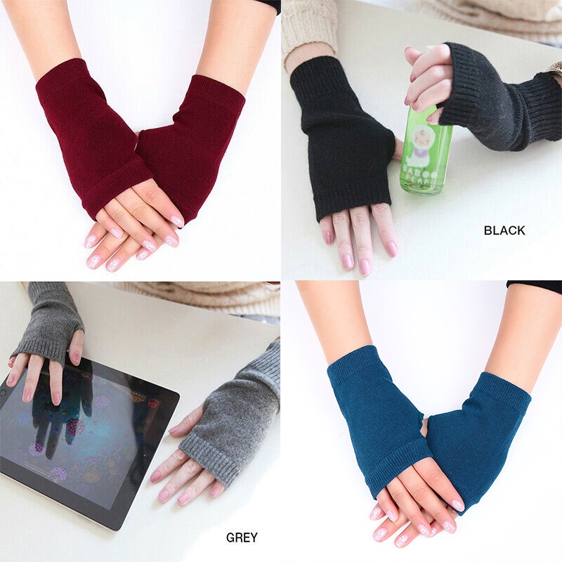 Găng Tay Len Hở Ngón Mềm Mại Giữ Ấm Mùa Đông Cho Nữ