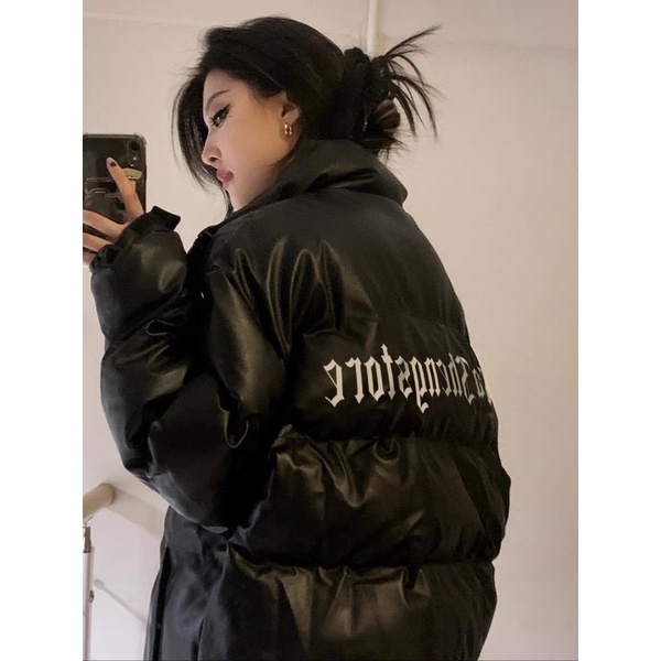 Áo khoác phao da ,Áo phao béo mùa đông dáng rộng chất da pu hoạ tiết chữ in thời trang nam nữ-Áo khoác phao nữ | BigBuy360 - bigbuy360.vn