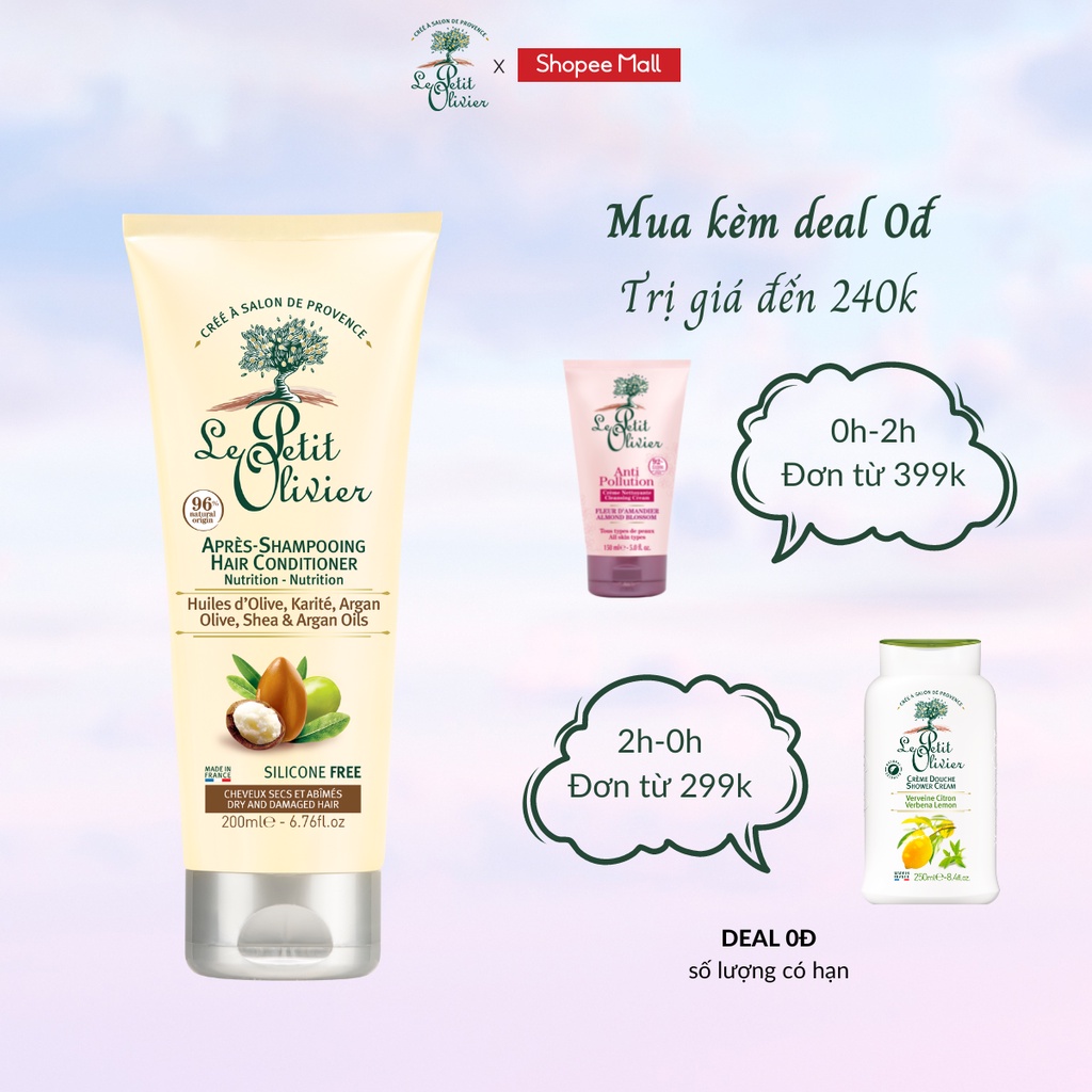 Dầu Xả Chiết Xuất Dầu Olive, Bơ Hạt Mỡ, Dầu Argan Le Petit Olivier 200ML