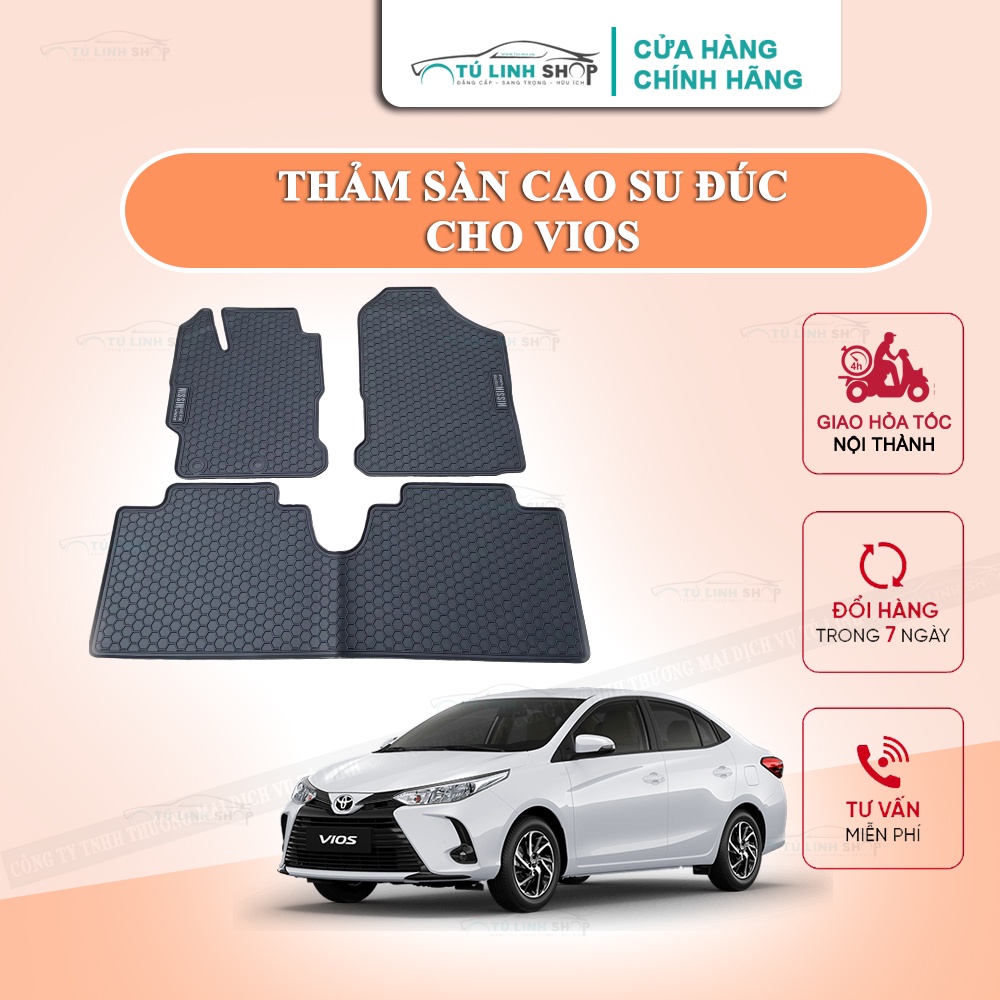 Thảm lót sàn Vios bằng cao su đúc cao cấp, không mùi, chuẩn form, dễ lau chùi.