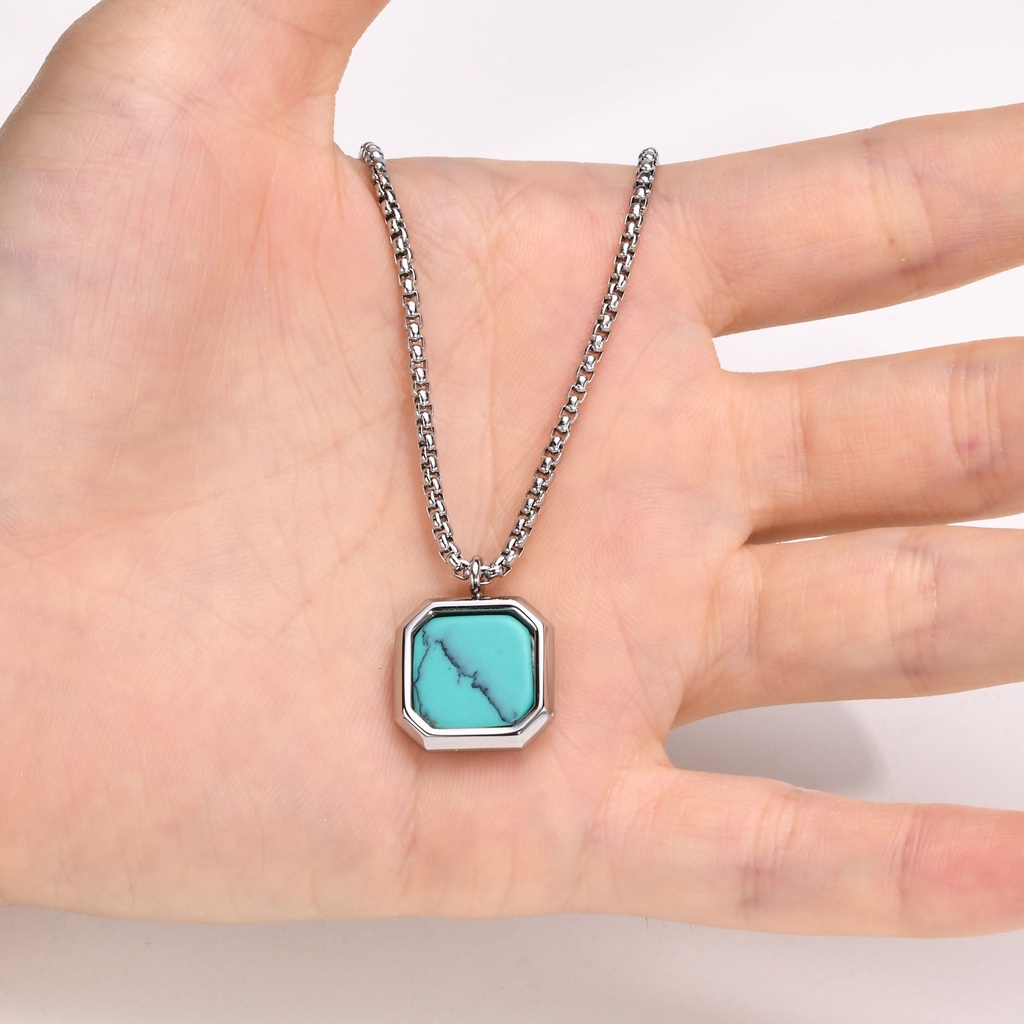 Vnox Vòng cổ Thép Không Gỉ Mặt Vuông Màu Xanh Lá Cây Thời Trang Cho Nam