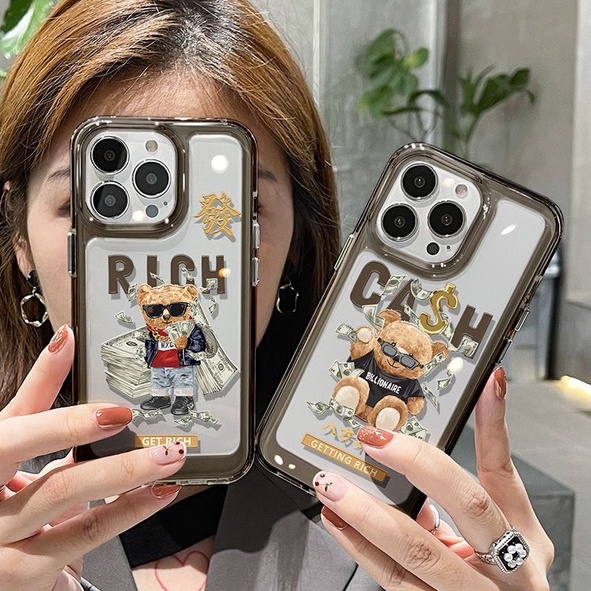 Ốp Điện Thoại Dẻo Viền Đen Họa Tiết Chú Gấu Dễ Thương Cho IPhone 11 12 13 14 Pro Max XR XS X 8 7 6 6S Plus