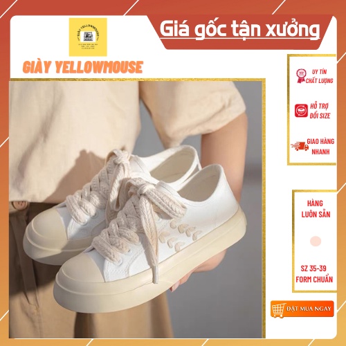 Giày thể thao nữ 💖ẢNH VÀ VIDEO 💖giày ulzzang đế 3cm siêu êm kiểu dáng basic dây tết bản to màu kem Lúa Mỳ