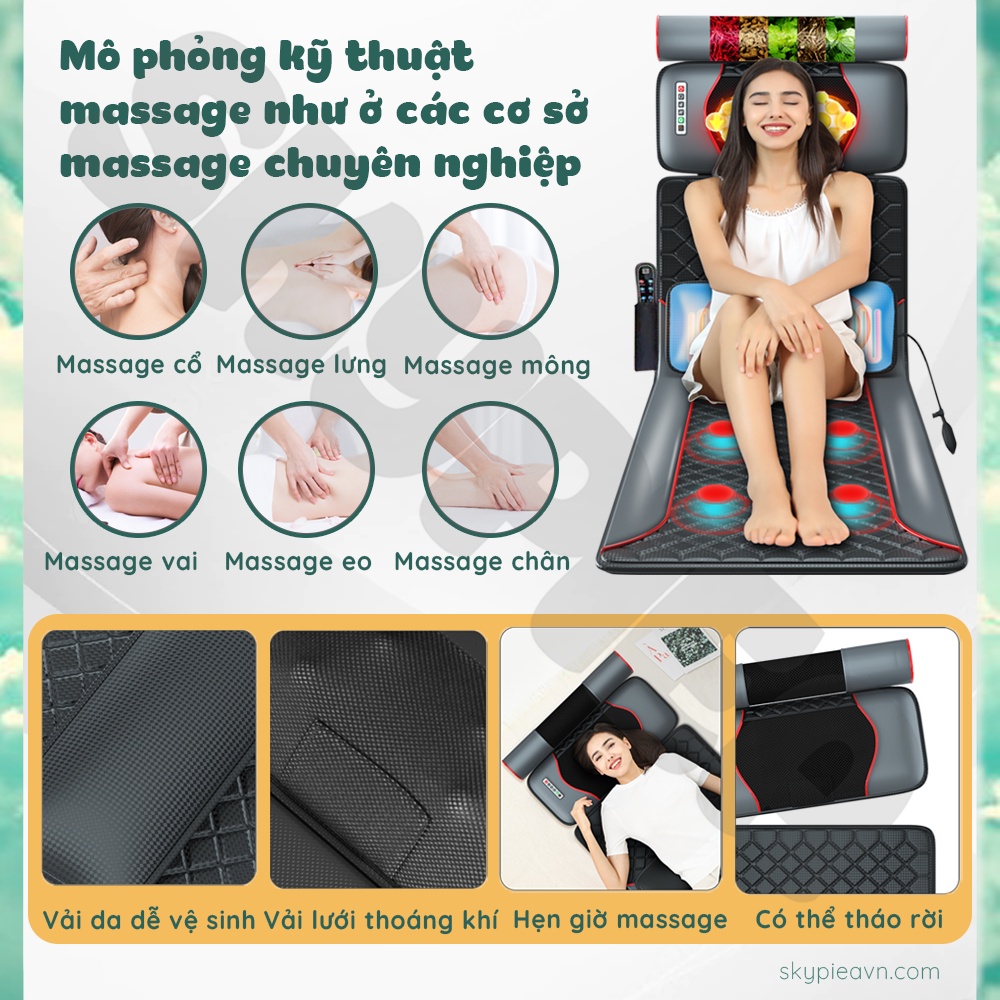 Đệm massage toàn thân hồng ngoại da PU - mát xa cổ, vai, gáy - gối massage TC-2214