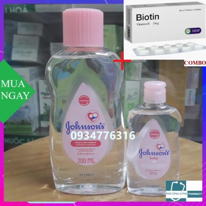 Combo Biotin 5mg+ Dầu Dưỡng Ẩm Mát Xa Gohnson's baby oil