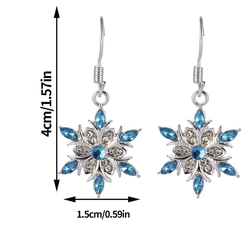 Bông Tai Dáng Dài Hình Hoa Tuyết Đính Đá Zircon Xanh Dương Ngọt Ngào Phong Cách