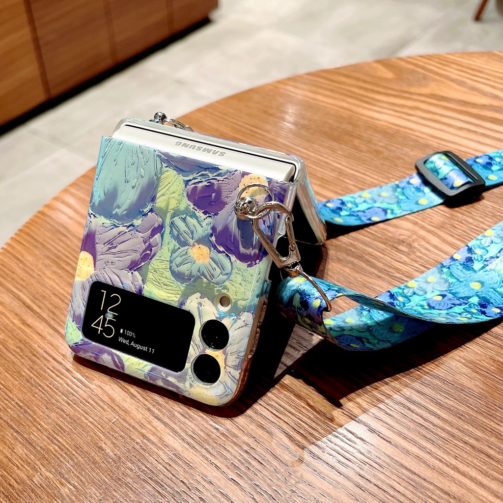 Ốp Lưng Dẻo Hoa Màu Nước Samsung Galaxy Z Flip 4 / Z Fip 3 Kèm Dây Đeo Chéo - BUM STORE GALAXY CASE