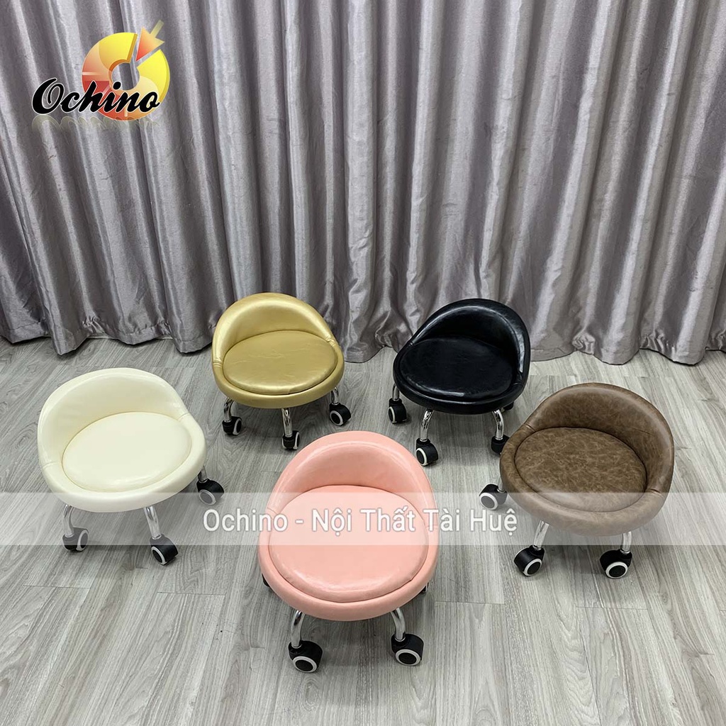 Ghế Trẻ Em Có Bánh Xe, Ghế Tròn Xoay Thấp Ngồi Làm Nail Mẫu Tựa Thấp Sang Chảnh (Hàng Có Sẵn)