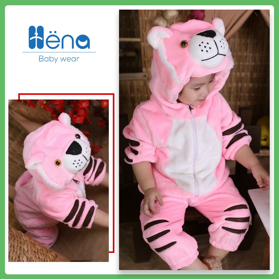 Bộ Body Hình Thú Hổ Hồng Cho bé - Body lông cừu cho bé CAO CẤP từ 3-20kg, đồ liền thân mùa đông trẻ em - Henashop